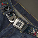 BD Wings Logo CLOSE-UP Full Color Black Silver Seatbelt Belt - Dead Men Tell No Tales Gray Webbing