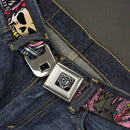 BD Wings Logo CLOSE-UP Full Color Black Silver Seatbelt Belt - Dead Men Tell No Tales Pink Webbing
