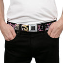 BD Wings Logo CLOSE-UP Full Color Black Silver Seatbelt Belt - Dead Men Tell No Tales Pink Webbing