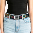BD Wings Logo CLOSE-UP Full Color Black Silver Seatbelt Belt - Death Before Dishonor CLOSE-UP Black Webbing