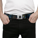 BD Wings Logo CLOSE-UP Full Color Black Silver Seatbelt Belt - Dead Men Tell No Tales CLOSE-UP Turquoise Webbing