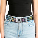 BD Wings Logo CLOSE-UP Full Color Black Silver Seatbelt Belt - Houndstooth Black/Rainbow Webbing