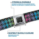 BD Wings Logo CLOSE-UP Full Color Black Silver Seatbelt Belt - Houndstooth Black/Rainbow Webbing
