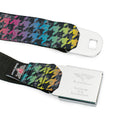 BD Wings Logo CLOSE-UP Full Color Black Silver Seatbelt Belt - Houndstooth Black/Rainbow Webbing