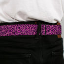 BD Wings Logo CLOSE-UP Full Color Black Silver Seatbelt Belt - Leopard Pink Fuchsia Webbing