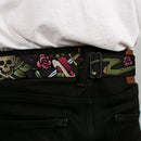 BD Wings Logo CLOSE-UP Full Color Black Silver Seatbelt Belt - Live Hard Die Young CLOSE-UP Black Webbing