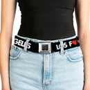 BD Wings Logo CLOSE-UP Full Color Black Silver Seatbelt Belt - LOS F*CKIN' ANGELES Heart Black/White/Red Webbing