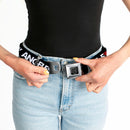 BD Wings Logo CLOSE-UP Full Color Black Silver Seatbelt Belt - LOS F*CKIN' ANGELES Heart Black/White/Red Webbing