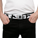 BD Wings Logo CLOSE-UP Full Color Black Silver Seatbelt Belt - Mustaches Straight White/Black Webbing