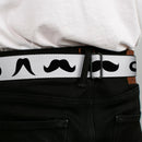BD Wings Logo CLOSE-UP Full Color Black Silver Seatbelt Belt - Mustaches Straight White/Black Webbing