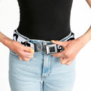 BD Wings Logo CLOSE-UP Full Color Black Silver Seatbelt Belt - Mustaches Straight White/Black Webbing