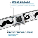 BD Wings Logo CLOSE-UP Full Color Black Silver Seatbelt Belt - Mustaches Straight White/Black Webbing