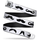 BD Wings Logo CLOSE-UP Full Color Black Silver Seatbelt Belt - Mustaches Straight White/Black Webbing