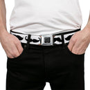 BD Wings Logo CLOSE-UP Full Color Black Silver Seatbelt Belt - Mustache Trio White/Black Webbing