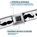 BD Wings Logo CLOSE-UP Full Color Black Silver Seatbelt Belt - Mustache Trio White/Black Webbing