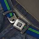 BD Wings Logo CLOSE-UP Full Color Black Silver Seatbelt Belt - Racing Stripe Navy/Bright Green Webbing