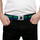 BD Wings Logo CLOSE-UP Full Color Black Silver Seatbelt Belt - Racing Stripe Navy/Bright Green Webbing