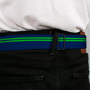 BD Wings Logo CLOSE-UP Full Color Black Silver Seatbelt Belt - Racing Stripe Navy/Bright Green Webbing
