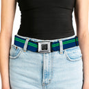 BD Wings Logo CLOSE-UP Full Color Black Silver Seatbelt Belt - Racing Stripe Navy/Bright Green Webbing