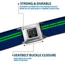 BD Wings Logo CLOSE-UP Full Color Black Silver Seatbelt Belt - Racing Stripe Navy/Bright Green Webbing