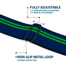 BD Wings Logo CLOSE-UP Full Color Black Silver Seatbelt Belt - Racing Stripe Navy/Bright Green Webbing