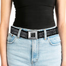 BD Wings Logo CLOSE-UP Full Color Black Silver Seatbelt Belt - BD Monogram2 Gray/Black Webbing