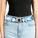 BD Wings Logo CLOSE-UP Full Color Black Silver Seatbelt Belt - BUCKLE-DOWN Shapes Turquoise/White Webbing