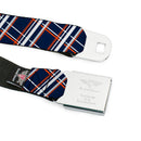 BD Wings Logo CLOSE-UP Full Color Black Silver Seatbelt Belt - Plaid X2 Navy/White/Orange Webbing