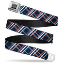 BD Wings Logo CLOSE-UP Full Color Black Silver Seatbelt Belt - Plaid X2 Navy/White/Orange Webbing