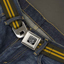 BD Wings Logo CLOSE-UP Full Color Black Silver Seatbelt Belt - Stripe Black/Gold Webbing