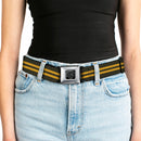 BD Wings Logo CLOSE-UP Full Color Black Silver Seatbelt Belt - Stripe Black/Gold Webbing