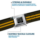BD Wings Logo CLOSE-UP Full Color Black Silver Seatbelt Belt - Stripe Black/Gold Webbing