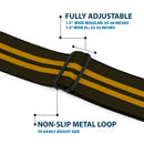BD Wings Logo CLOSE-UP Full Color Black Silver Seatbelt Belt - Stripe Black/Gold Webbing