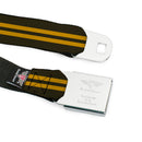 BD Wings Logo CLOSE-UP Full Color Black Silver Seatbelt Belt - Stripe Black/Gold Webbing