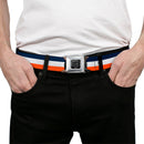 BD Wings Logo CLOSE-UP Full Color Black Silver Seatbelt Belt - Stripe Navy/White/Orange Webbing
