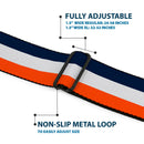 BD Wings Logo CLOSE-UP Full Color Black Silver Seatbelt Belt - Stripe Navy/White/Orange Webbing