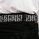 BD Wings Logo CLOSE-UP Full Color Black Silver Seatbelt Belt - Cherries Scattered/Vertical Stripe White/Black/Grays Webbing