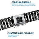 BD Wings Logo CLOSE-UP Full Color Black Silver Seatbelt Belt - Cherries Scattered/Vertical Stripe White/Black/Grays Webbing