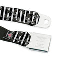 BD Wings Logo CLOSE-UP Full Color Black Silver Seatbelt Belt - Cherries Scattered/Vertical Stripe White/Black/Grays Webbing