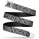 BD Wings Logo CLOSE-UP Full Color Black Silver Seatbelt Belt - Cherries Scattered/Vertical Stripe White/Black/Grays Webbing