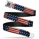 BD Wings Logo CLOSE-UP Full Color Black Silver Seatbelt Belt - Stars & Stripes Painting Webbing