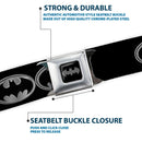 Batman Black Silver Seatbelt Belt - Batman Shield Black/Silver Webbing