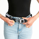 Batman Black Silver Seatbelt Belt - Batman Outlines Black/White Webbing
