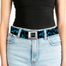 Batman Black Silver Seatbelt Belt - Bat Signals Stacked Blue/Black Webbing