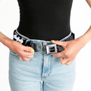 Batman Black Silver Seatbelt Belt - BATMAN w/Bat Signals & Flying Bats Black/White Webbing