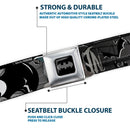Batman Black Silver Seatbelt Belt - BATMAN w/Bat Signals & Flying Bats Black/White Webbing