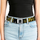 Batman Black Silver Seatbelt Belt - BATMAN w/Bat Signals & Flying Bats Yellow/Black/White Webbing