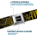 Batman Black Silver Seatbelt Belt - BATMAN w/Bat Signals & Flying Bats Yellow/Black/White Webbing