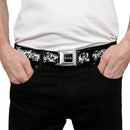 Batman Black Silver Seatbelt Belt - Batman Action Verbiage Black/White Webbing