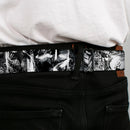 Batman Black Silver Seatbelt Belt - Batman Poses & Bat Shield Sketch White/Black Webbing